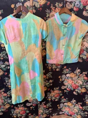 1960s Rainbow Pastel Matching Dress and Jacket Set
