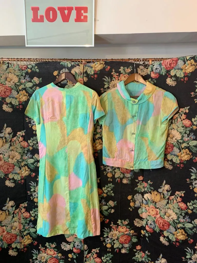 1960s Rainbow Pastel Matching Dress and Jacket Set