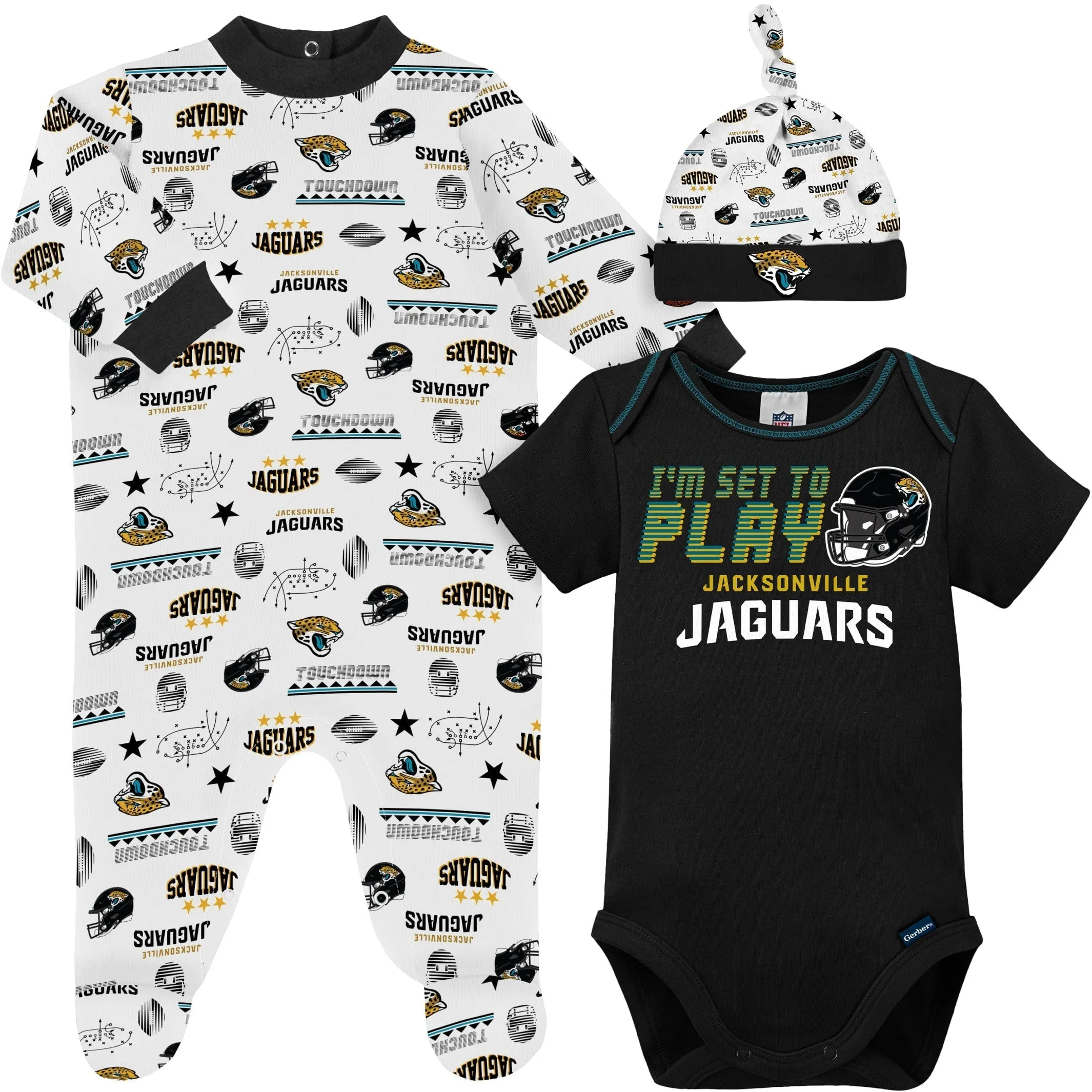 3-Piece Baby Boys Jaguars Bodysuit, Sleep 'N Play & Cap Set