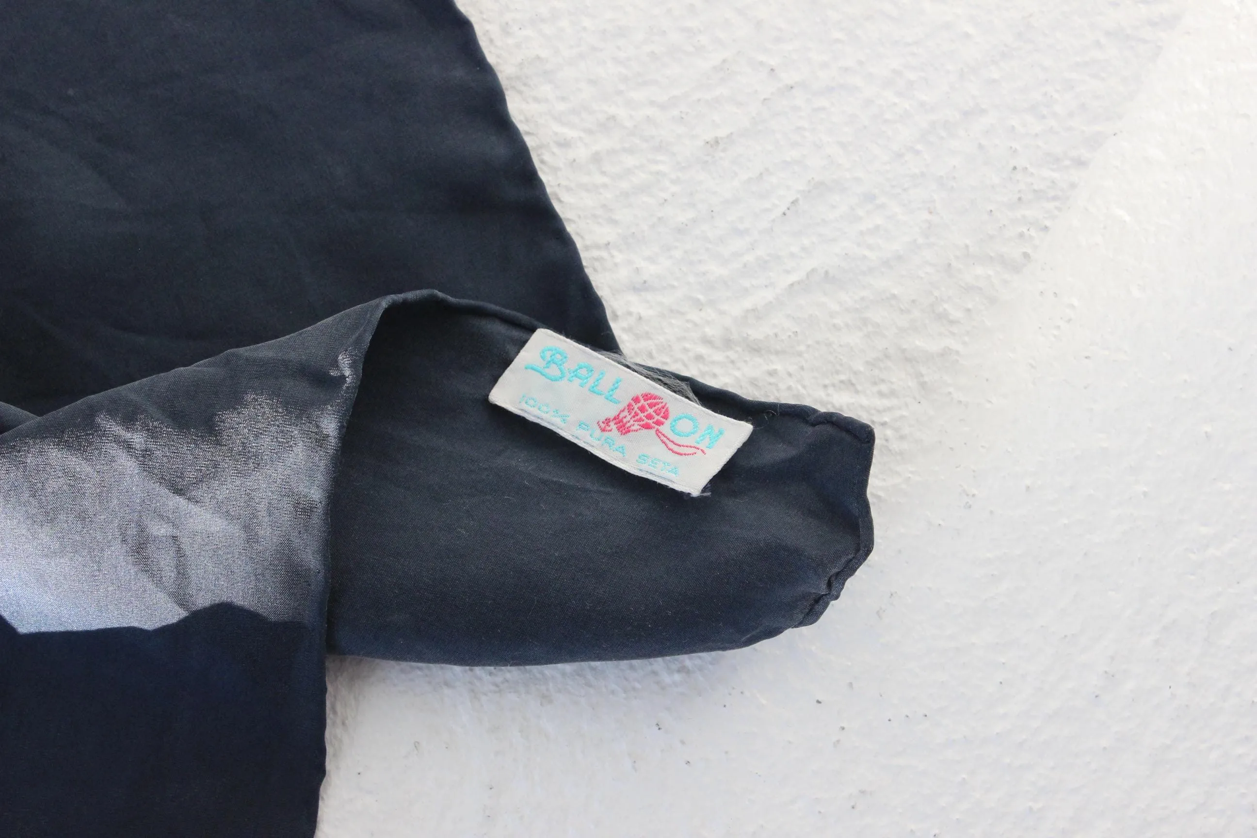 90s Navy Silk Long Runner Scarf Bandeau / Tie Up Top
