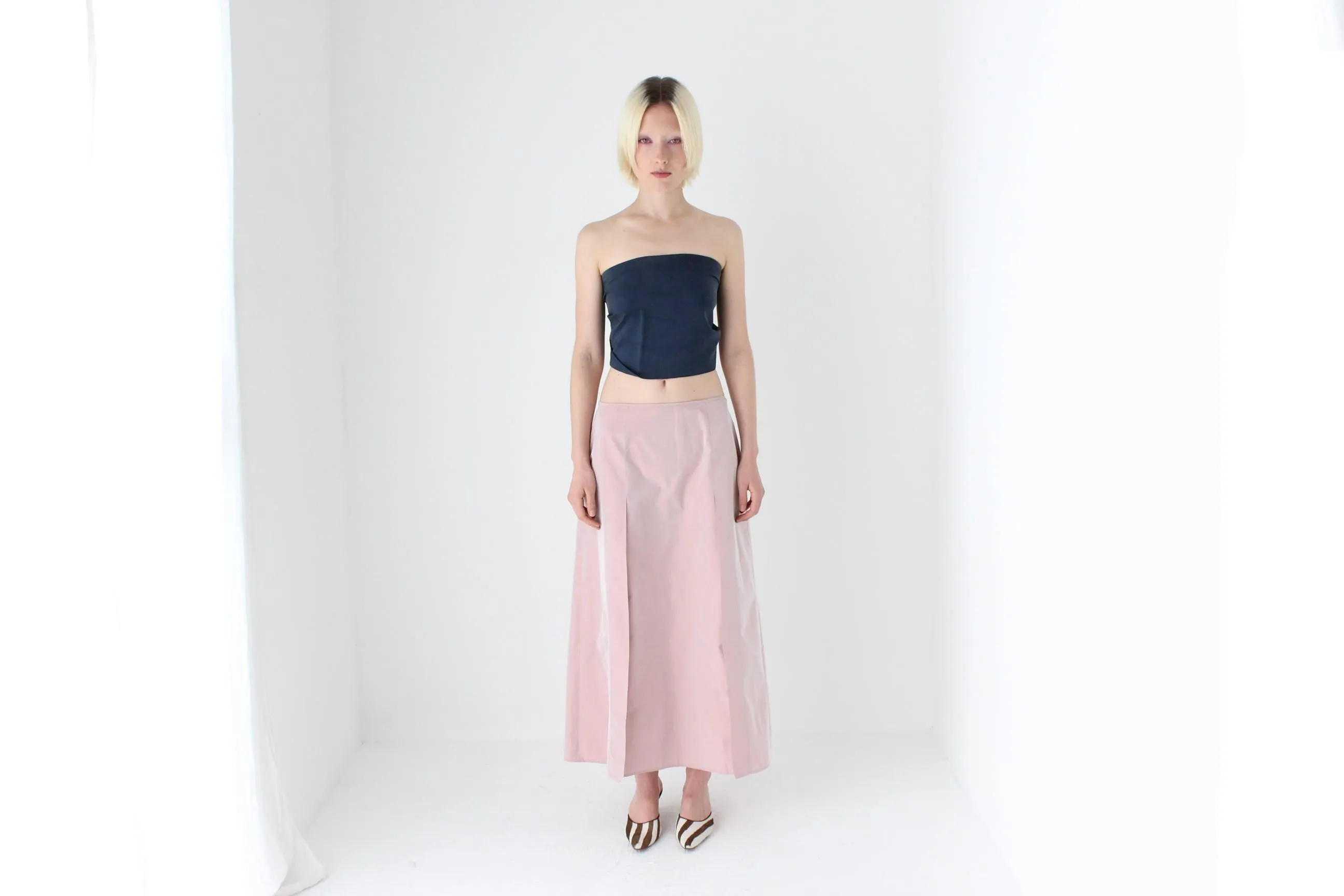 90s Navy Silk Long Runner Scarf Bandeau / Tie Up Top