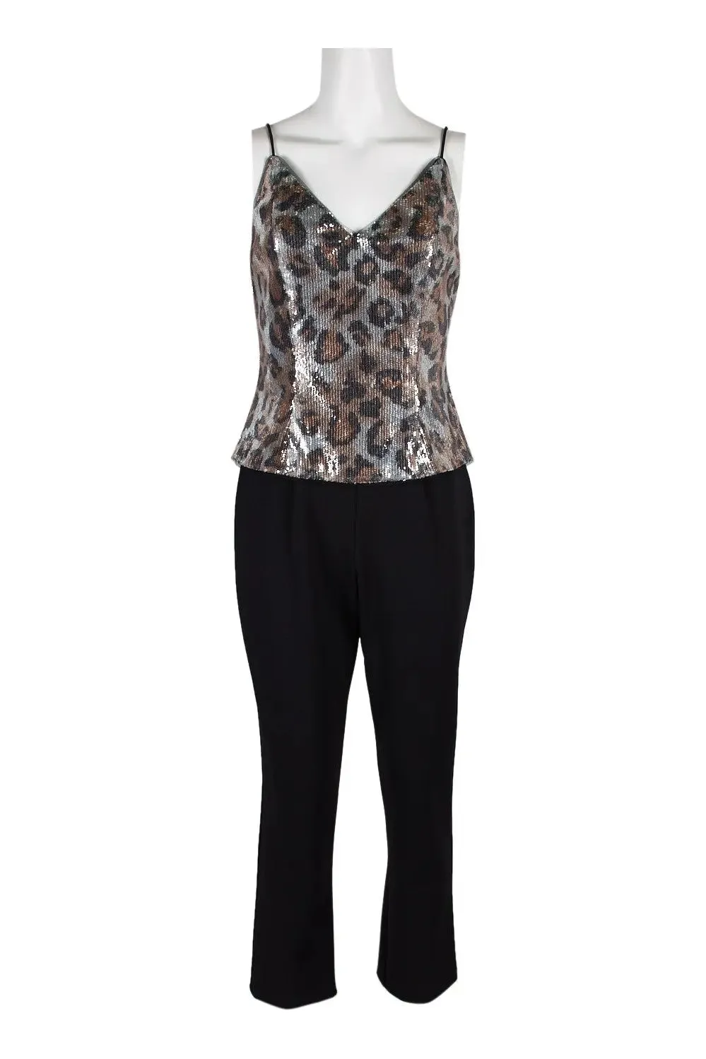Adrianna Papell Elegant V-Neck Sequin Mesh Jumpsuit with Chic Zipper Back