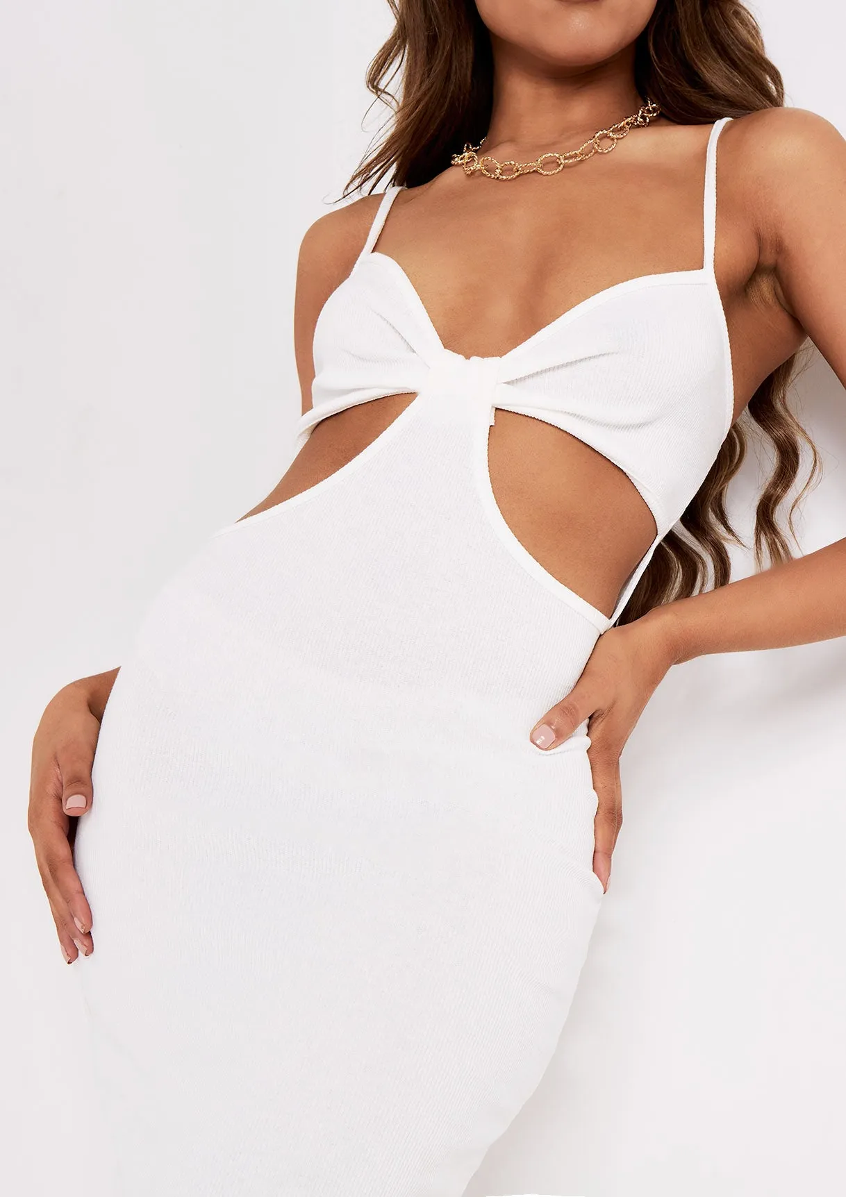 Aila Cream Cut Out Twist Knot Maxi Dress