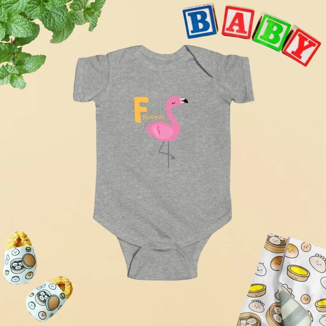 Animal Alphabet - F for Flamingo Baby Bodysuit - Unisex Graphic Bodysuit for Babies