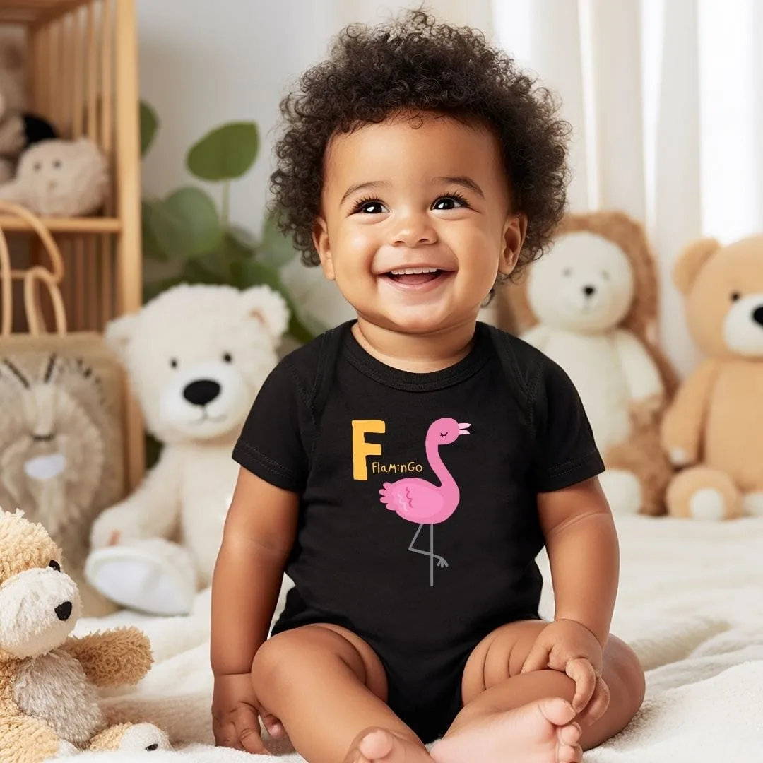 Animal Alphabet - F for Flamingo Baby Bodysuit - Unisex Graphic Bodysuit for Babies