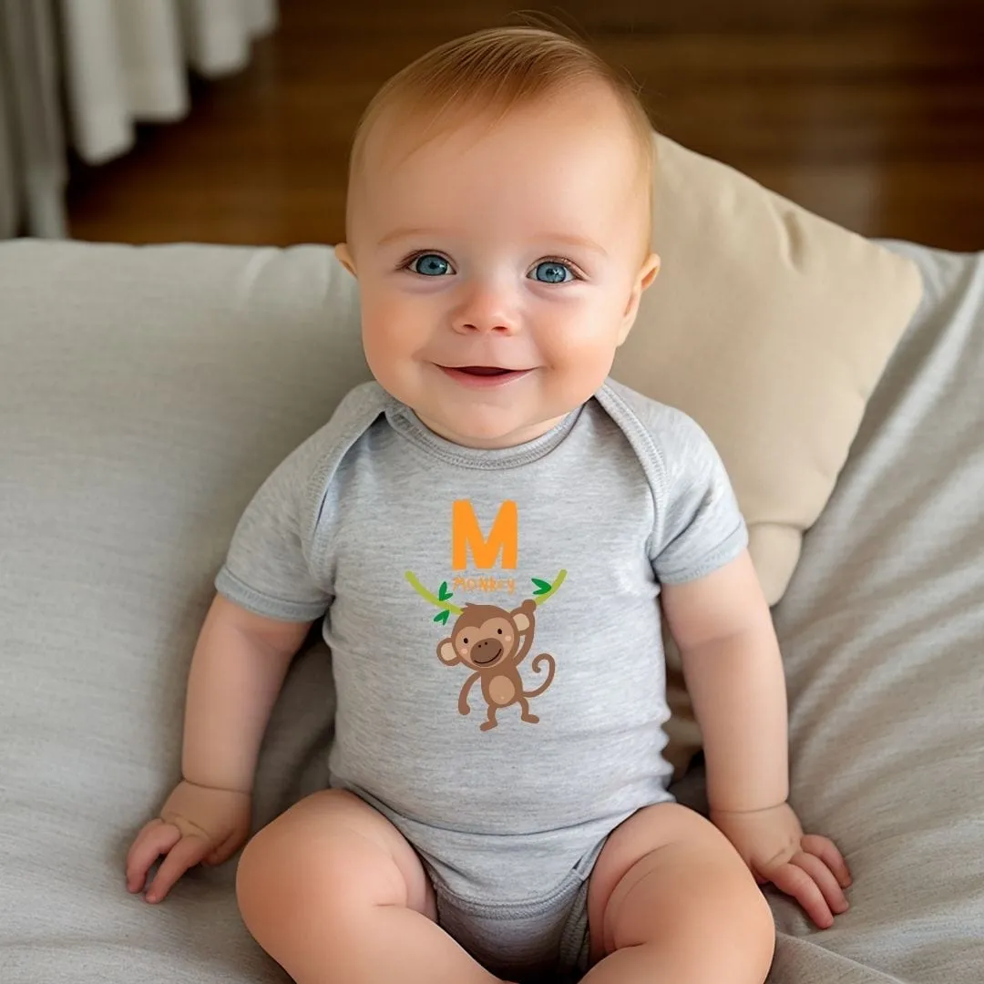 Animal Alphabet - M for Monkey Baby Bodysuit - Unisex Graphic Bodysuit for Babies