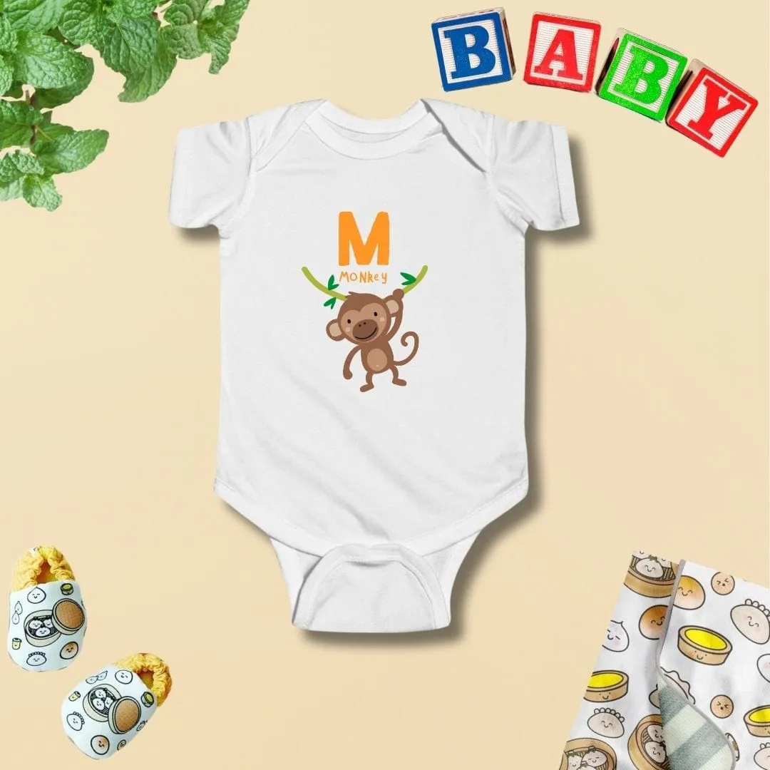 Animal Alphabet - M for Monkey Baby Bodysuit - Unisex Graphic Bodysuit for Babies