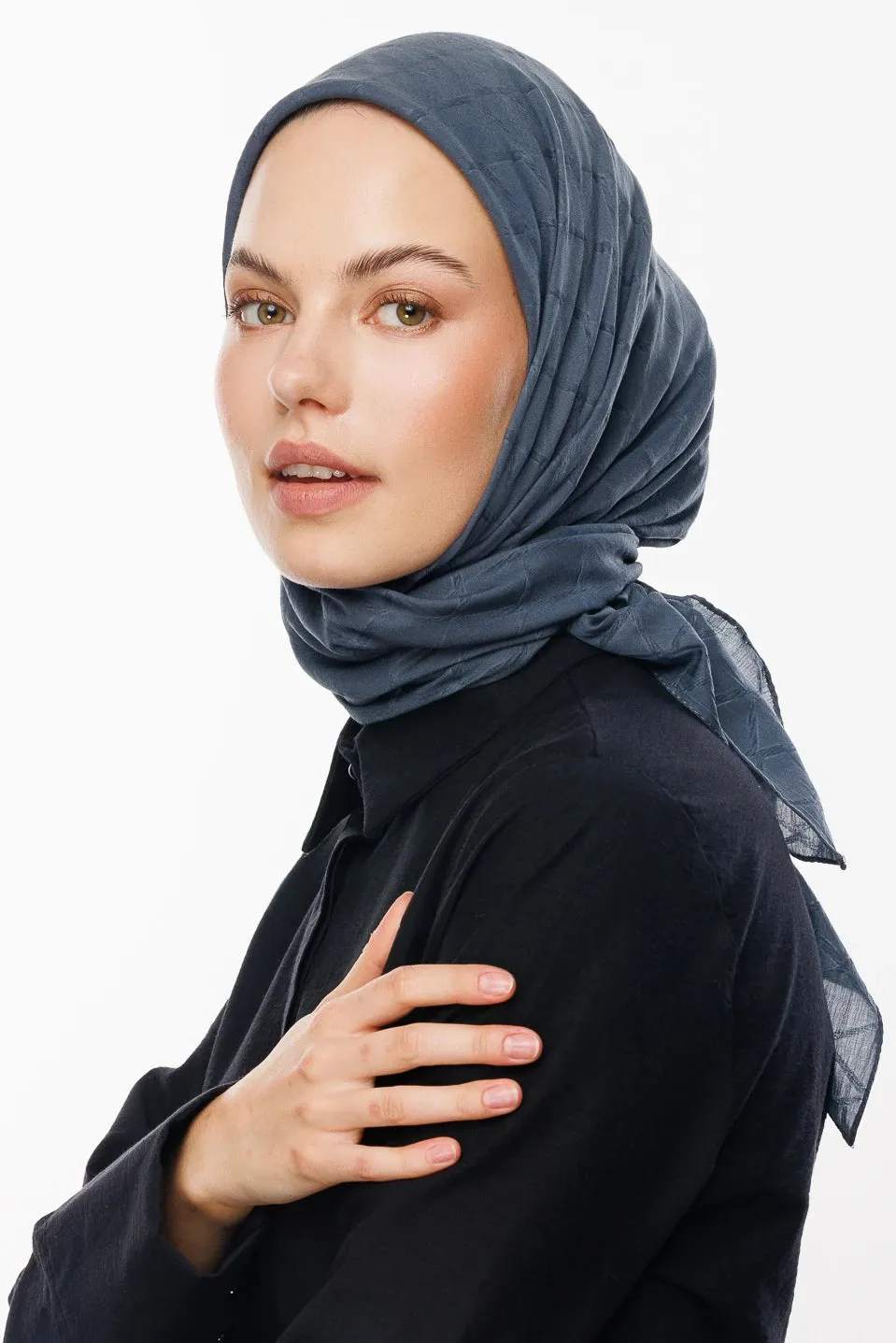 Anthracite Bamboo Jacquard Square Scarf