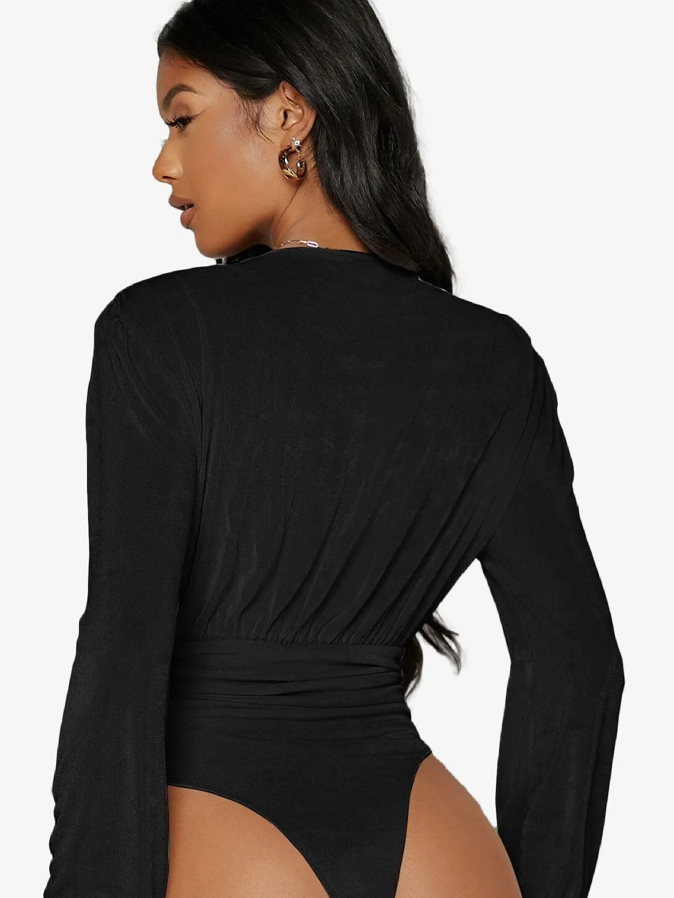 Arouse Plunging Neck Lantern Sleeve Bodysuit