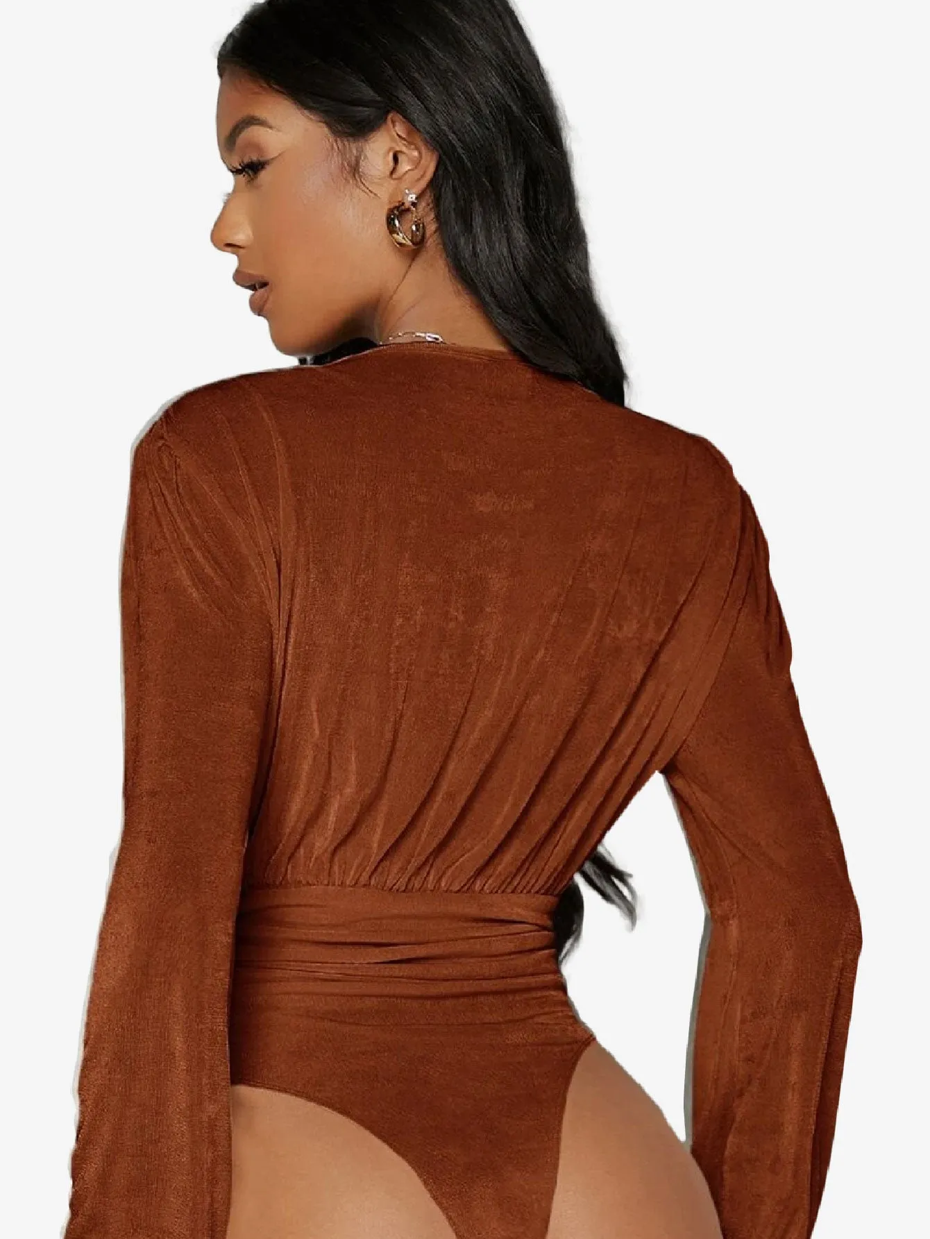 Arouse Plunging Neck Lantern Sleeve Bodysuit