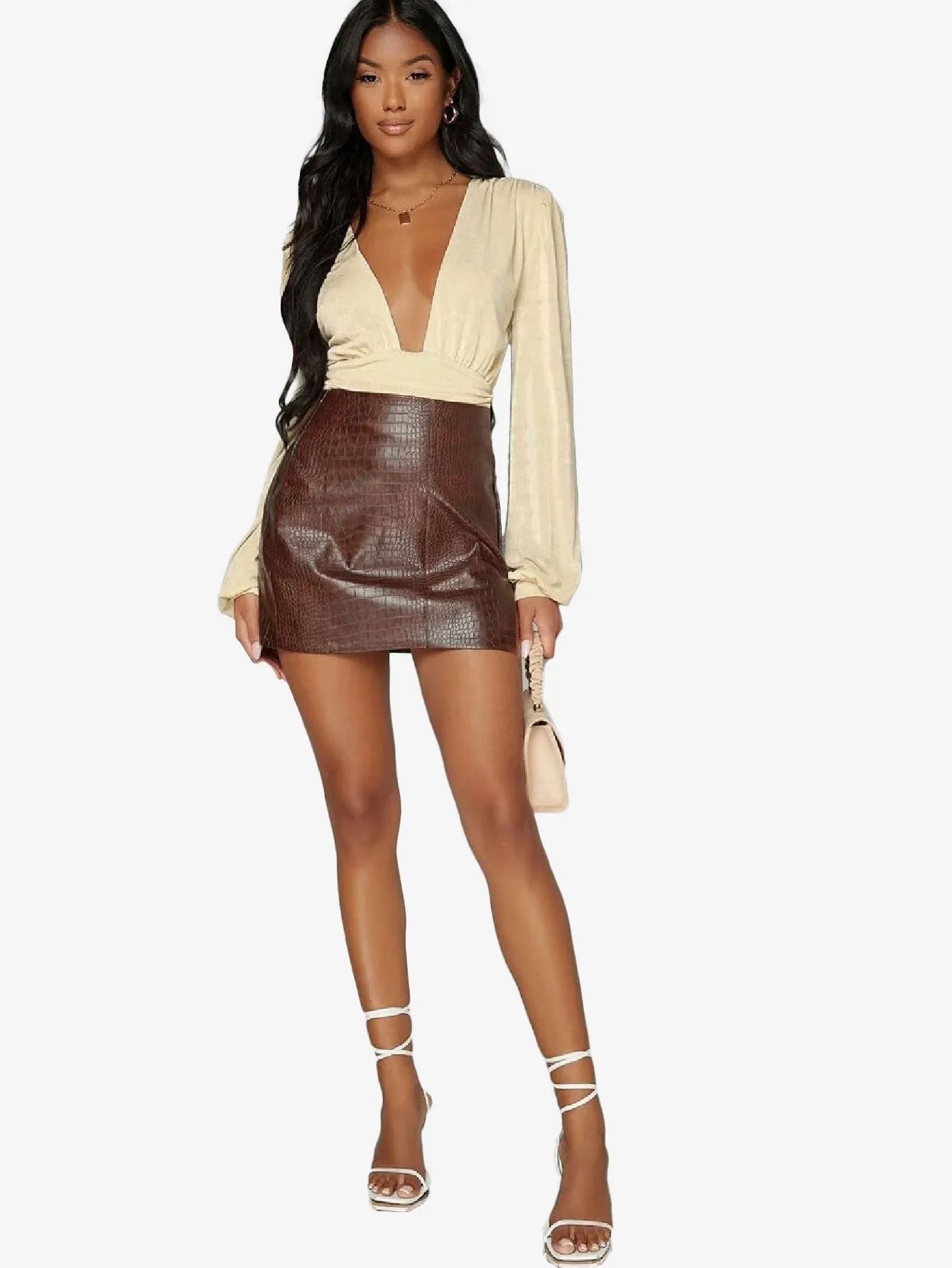 Arouse Plunging Neck Lantern Sleeve Bodysuit