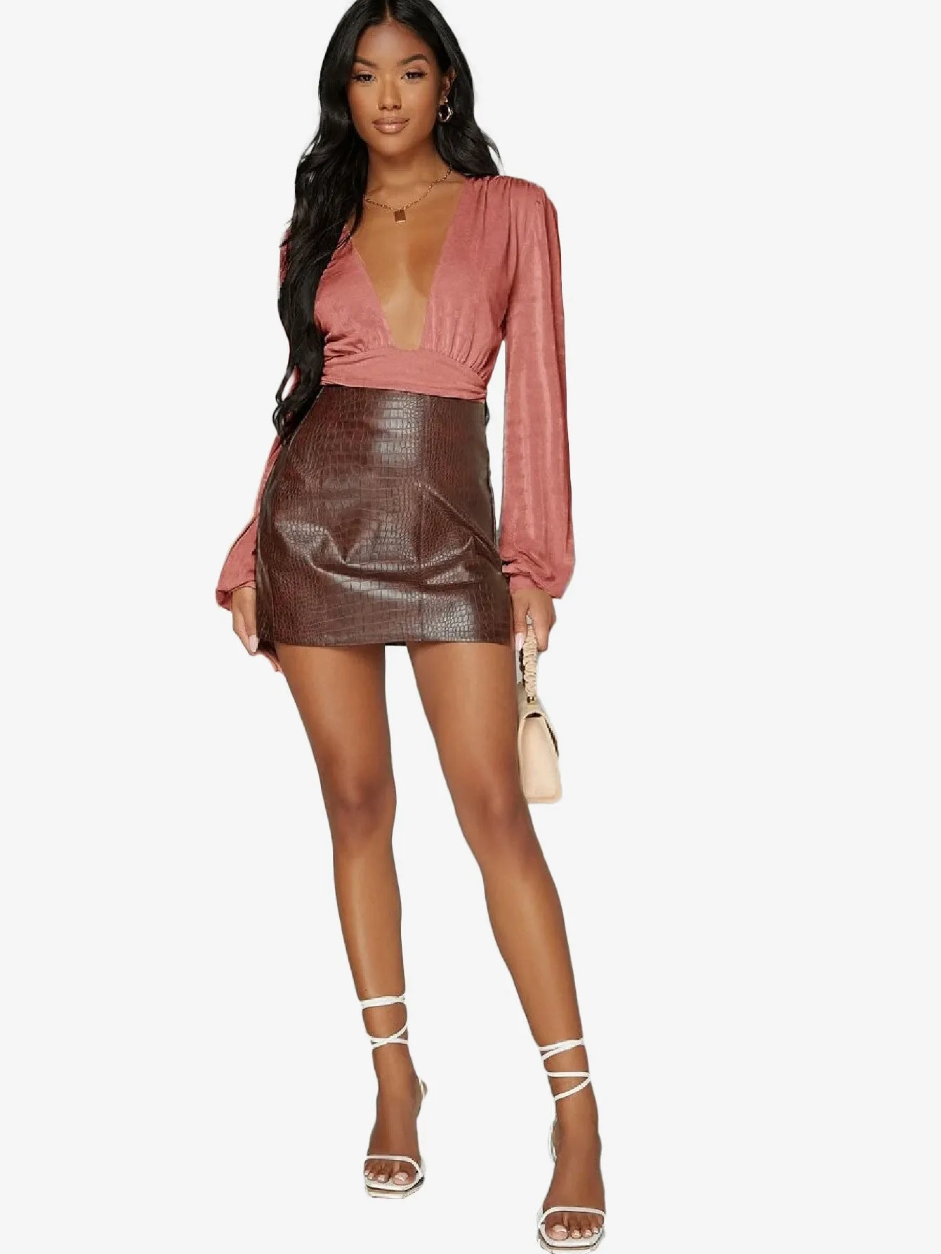Arouse Plunging Neck Lantern Sleeve Bodysuit