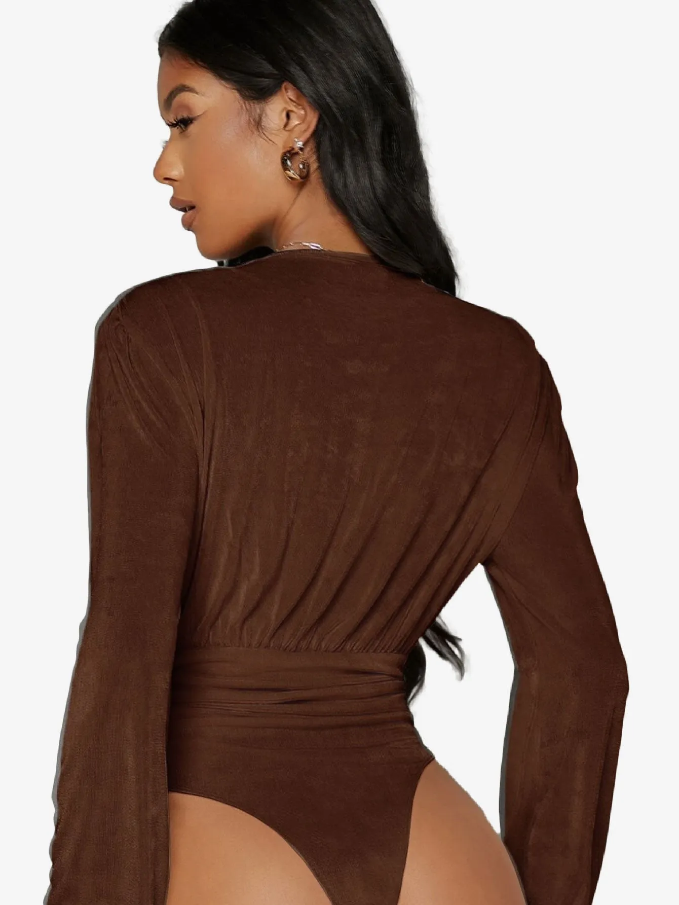 Arouse Plunging Neck Lantern Sleeve Bodysuit