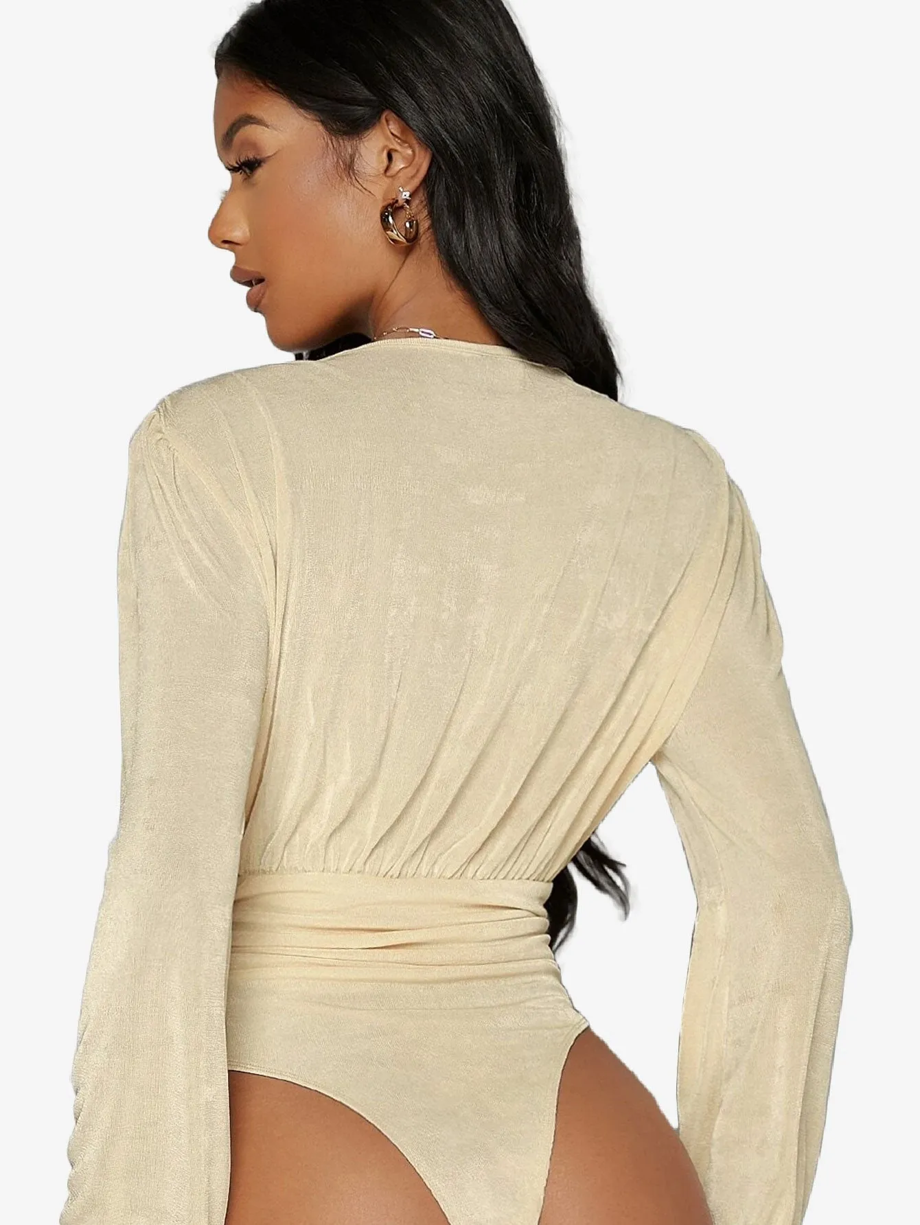 Arouse Plunging Neck Lantern Sleeve Bodysuit