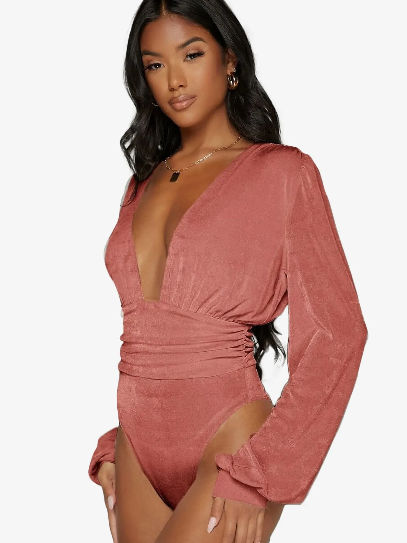 Arouse Plunging Neck Lantern Sleeve Bodysuit
