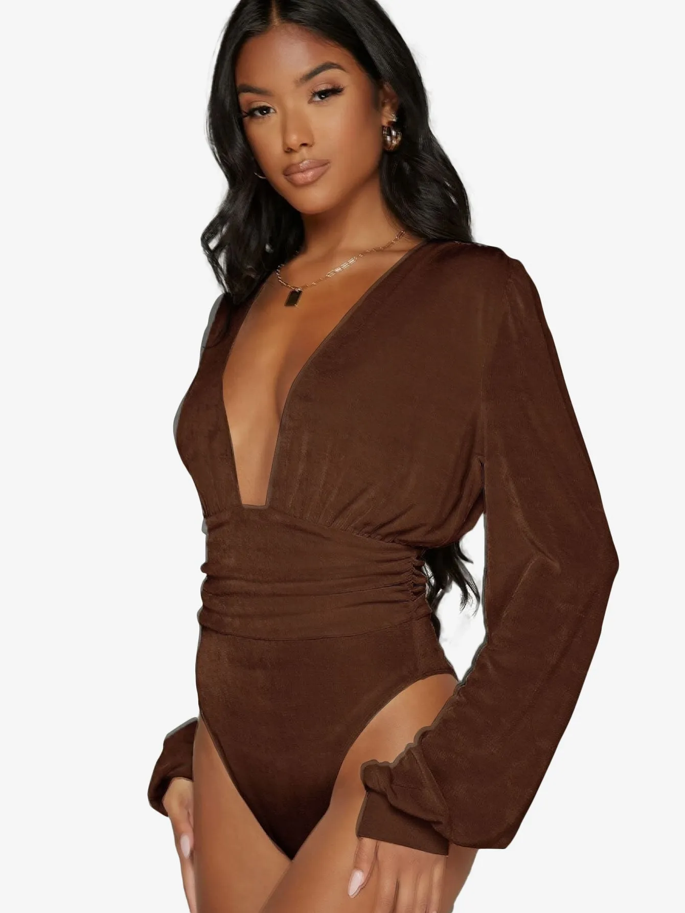 Arouse Plunging Neck Lantern Sleeve Bodysuit