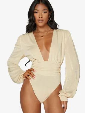 Arouse Plunging Neck Lantern Sleeve Bodysuit