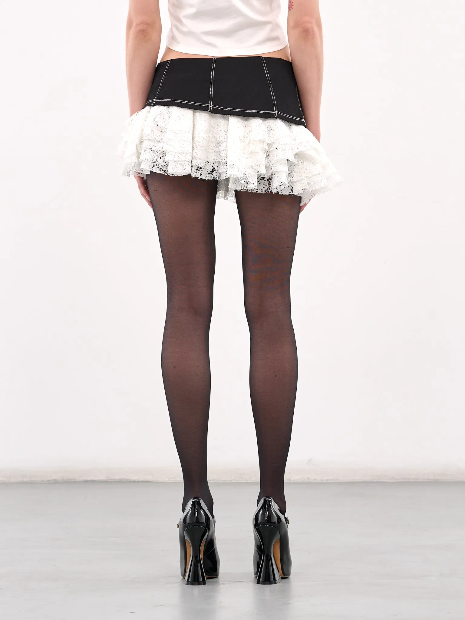 Asymmetric Layered Mini Skirt (00SK18-BLACK-WHITE)
