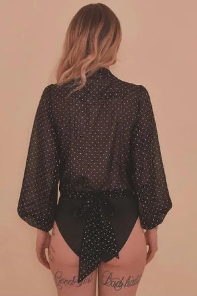 Athena Star Long Sleeve Bodysuit - Black -
