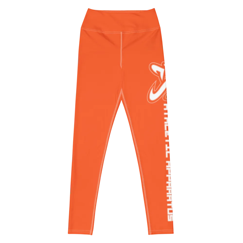 Athletic Apparatus Outrageous Orange White Logo White stitch Yoga Leggings