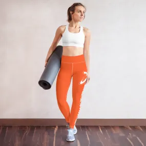 Athletic Apparatus Outrageous Orange White Logo White stitch Yoga Leggings