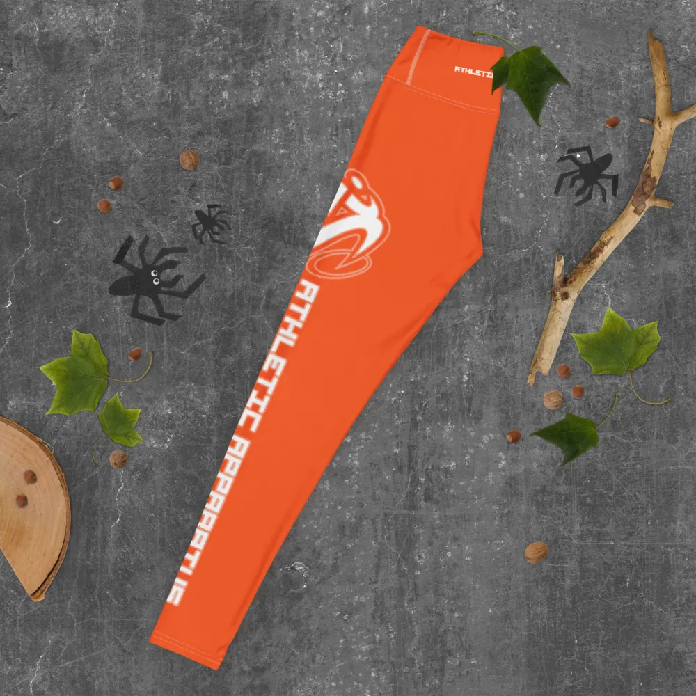 Athletic Apparatus Outrageous Orange White Logo White stitch Yoga Leggings