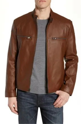 Austin Genuine Real Leather Jacket Men Brown Biker Motorcycle