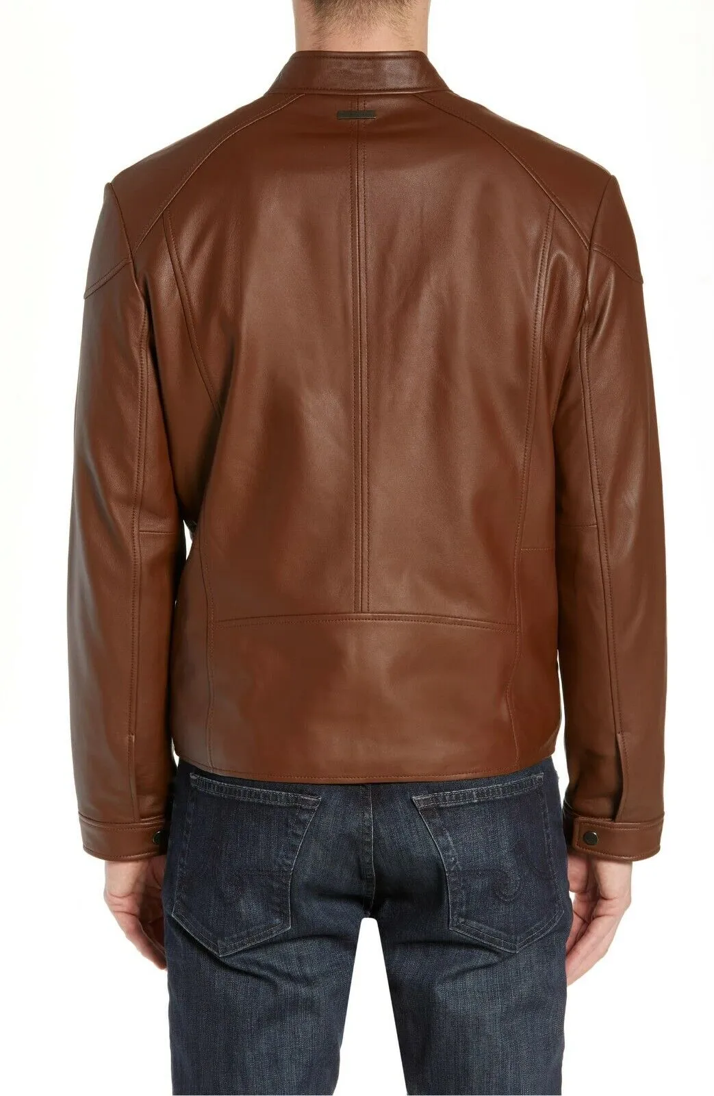 Austin Genuine Real Leather Jacket Men Brown Biker Motorcycle