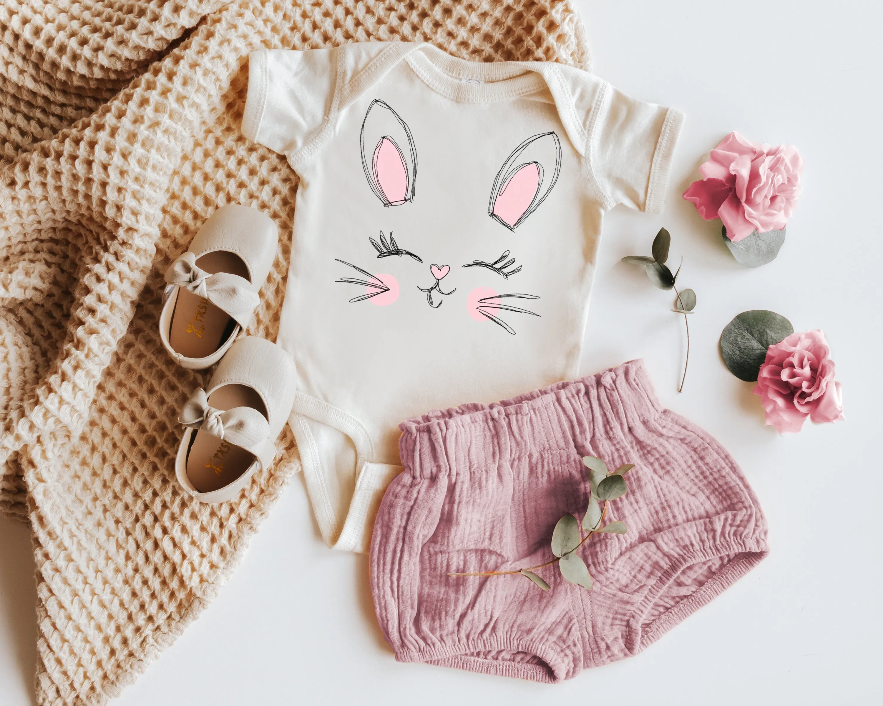 Baby Easter Bunny Romper Bunny Face Onesie®