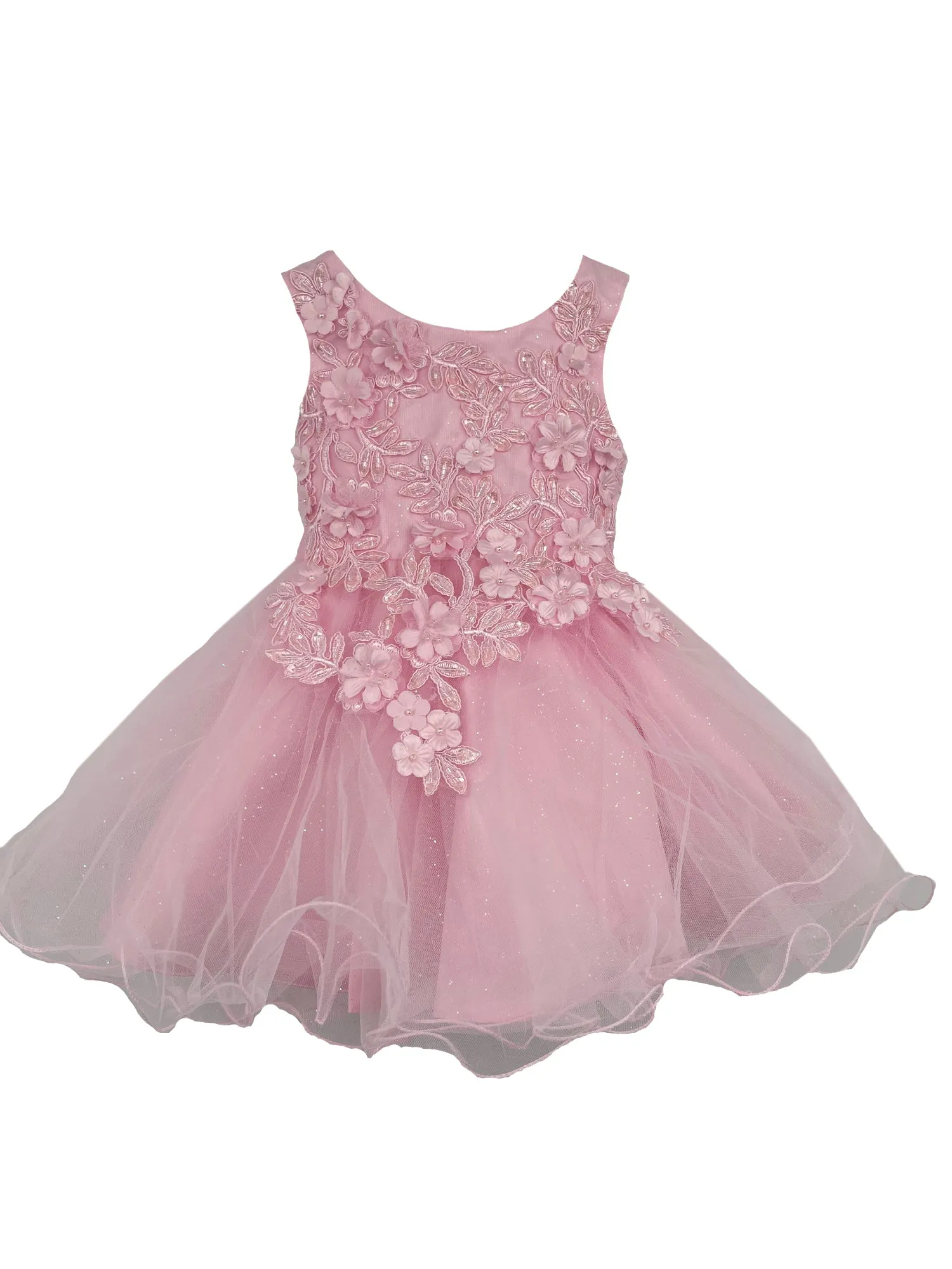 Baby Girls Pink 3D Floral Lace Flower Girl Dress 6-24M