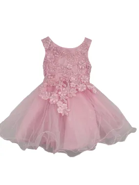 Baby Girls Pink 3D Floral Lace Flower Girl Dress 6-24M