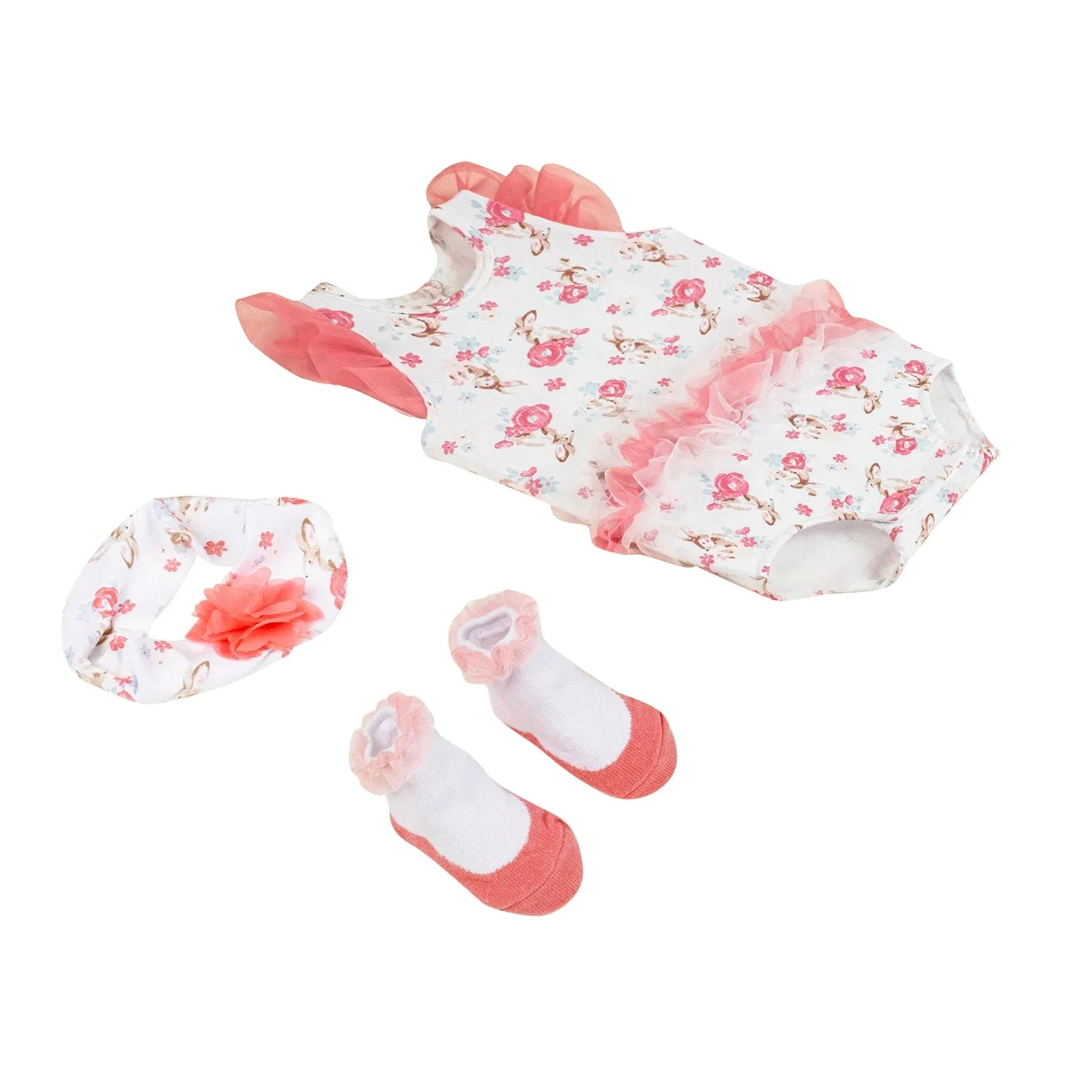 Baby Moo Garden Gift Set 3 Piece With Bodysuit, Socks And Headband - Pink, White