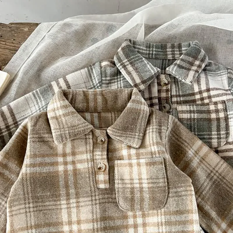 Baby Retro Plaid Polo Collar Bodysuit