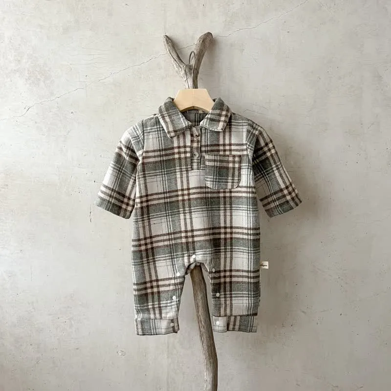 Baby Retro Plaid Polo Collar Bodysuit