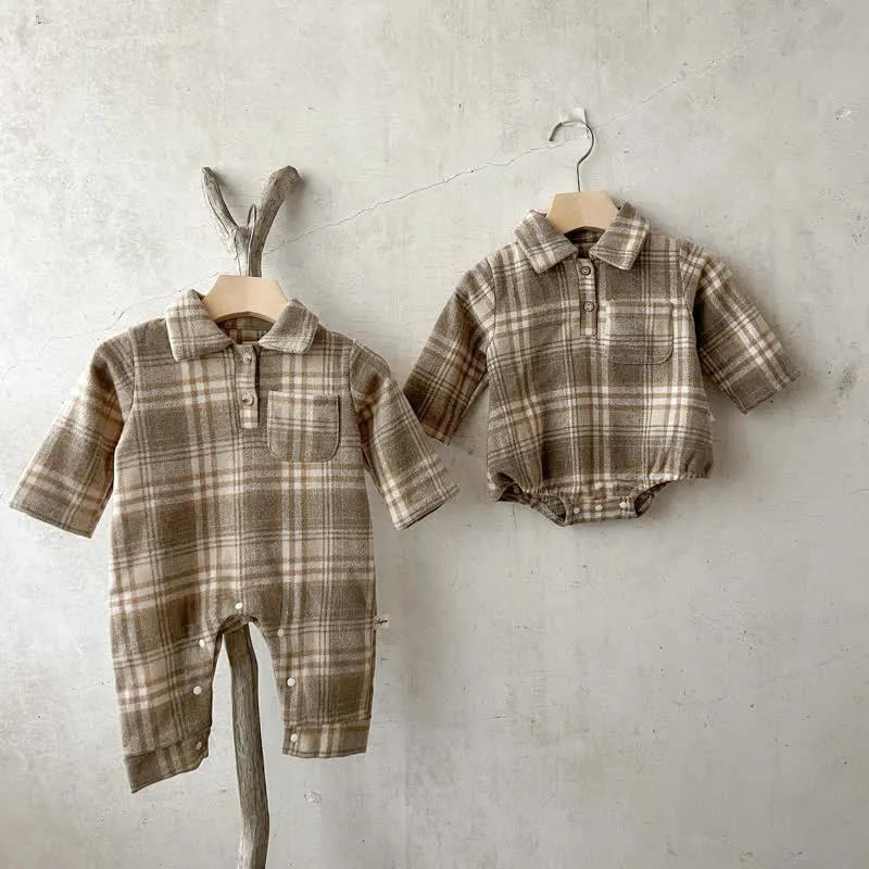Baby Retro Plaid Polo Collar Bodysuit