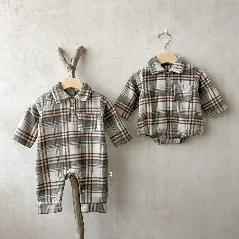 Baby Retro Plaid Polo Collar Bodysuit