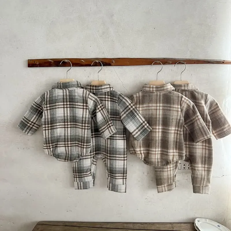 Baby Retro Plaid Polo Collar Bodysuit