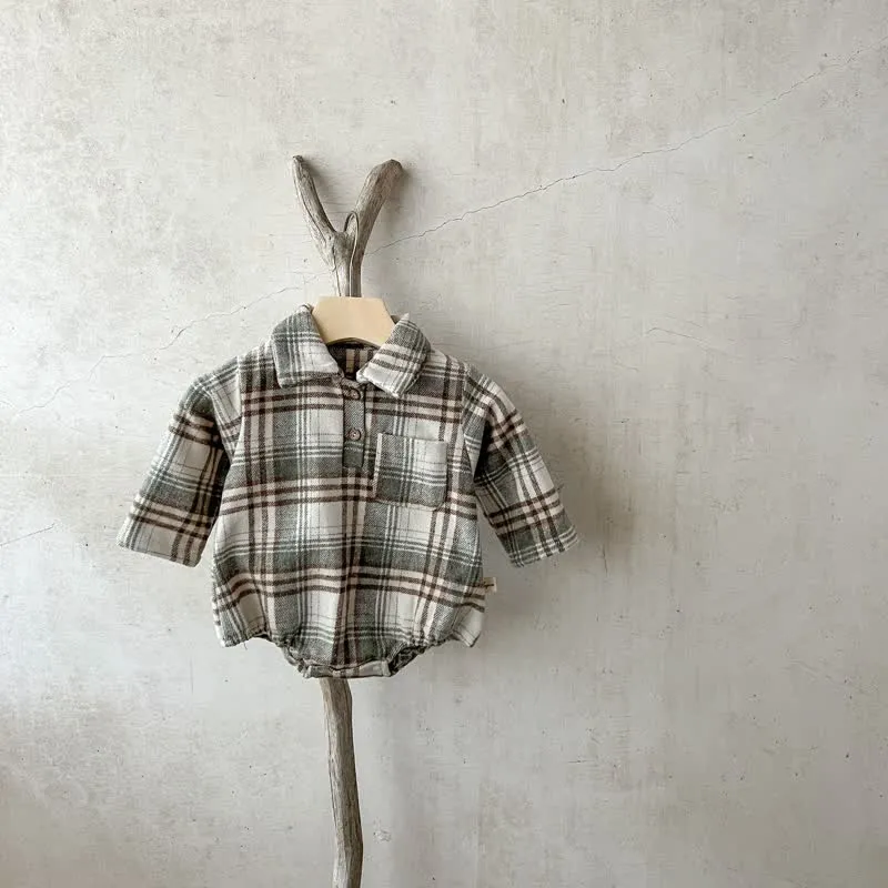 Baby Retro Plaid Polo Collar Bodysuit