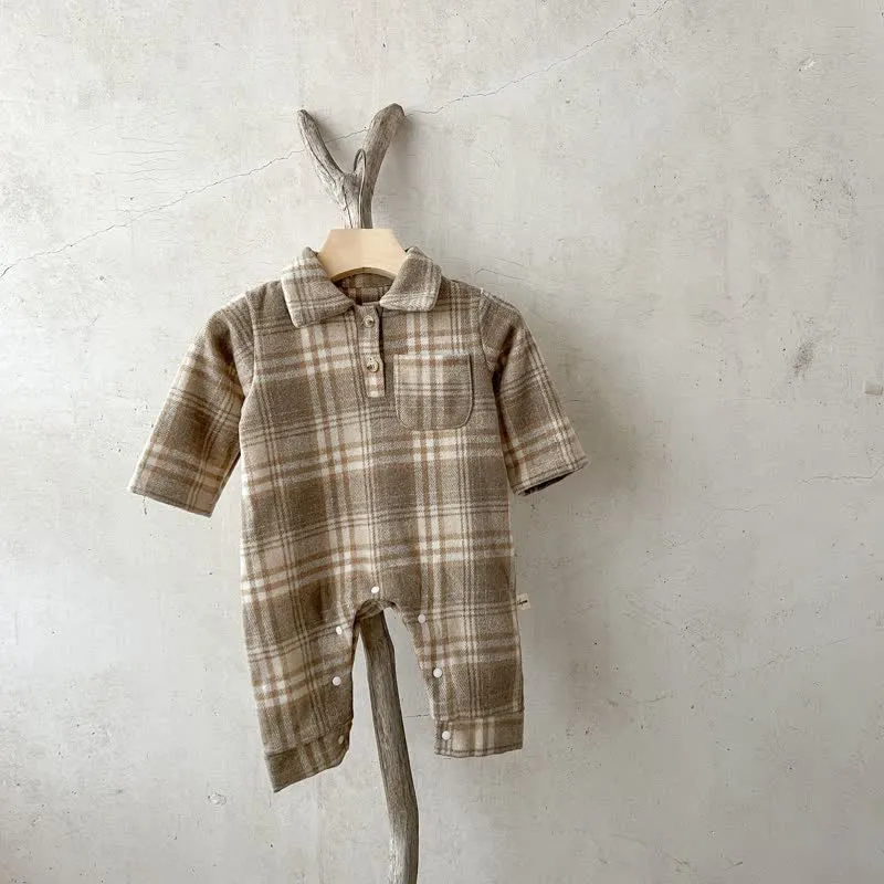 Baby Retro Plaid Polo Collar Bodysuit