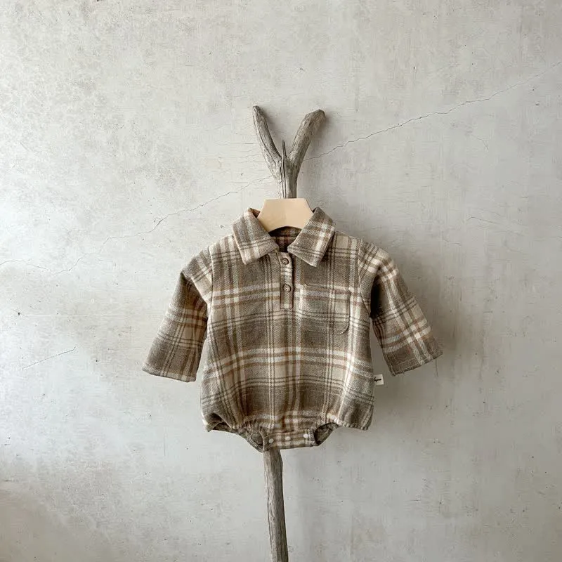 Baby Retro Plaid Polo Collar Bodysuit