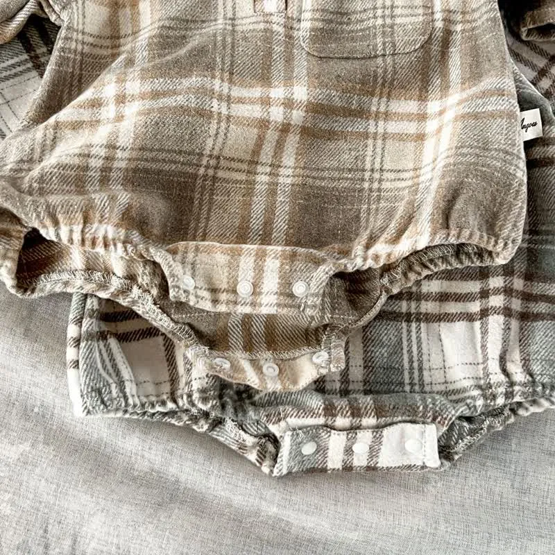 Baby Retro Plaid Polo Collar Bodysuit