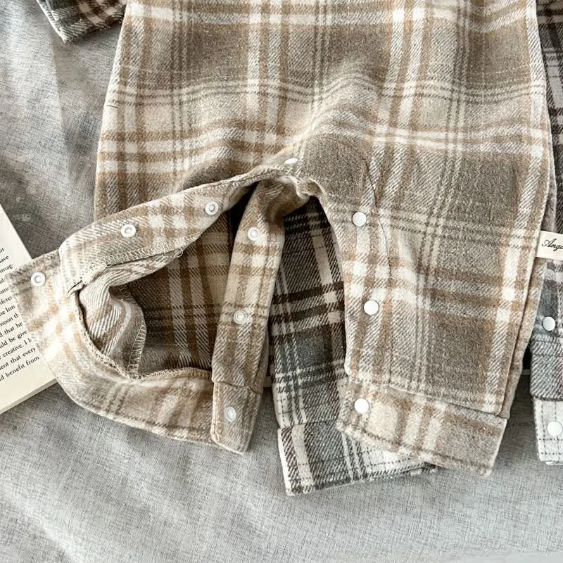 Baby Retro Plaid Polo Collar Bodysuit