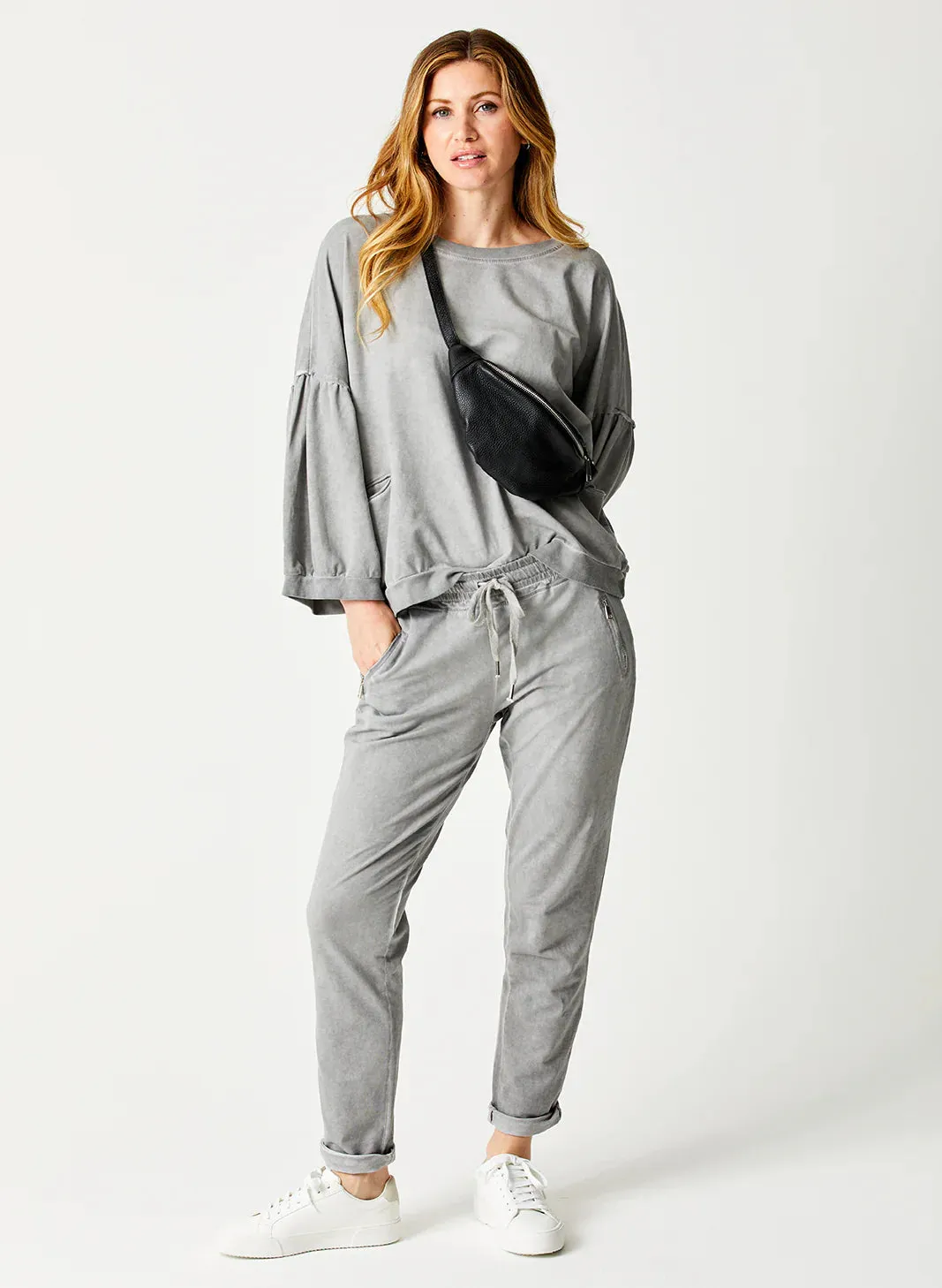 Bailey Zip Detail Joggers - Light Grey Vintage Wash