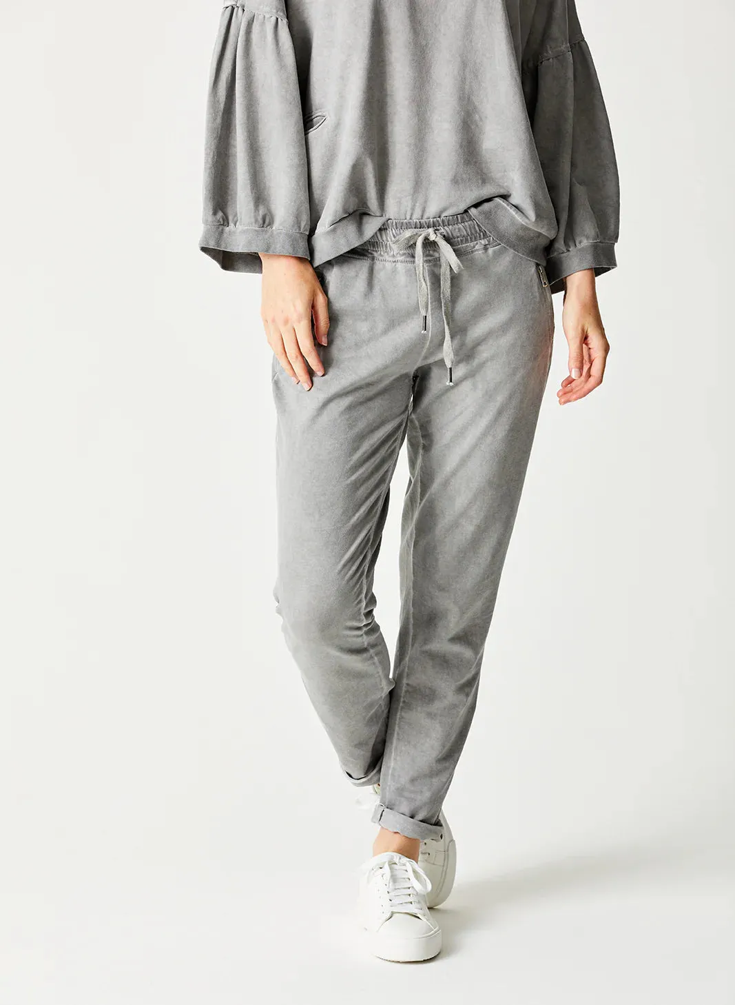 Bailey Zip Detail Joggers - Light Grey Vintage Wash
