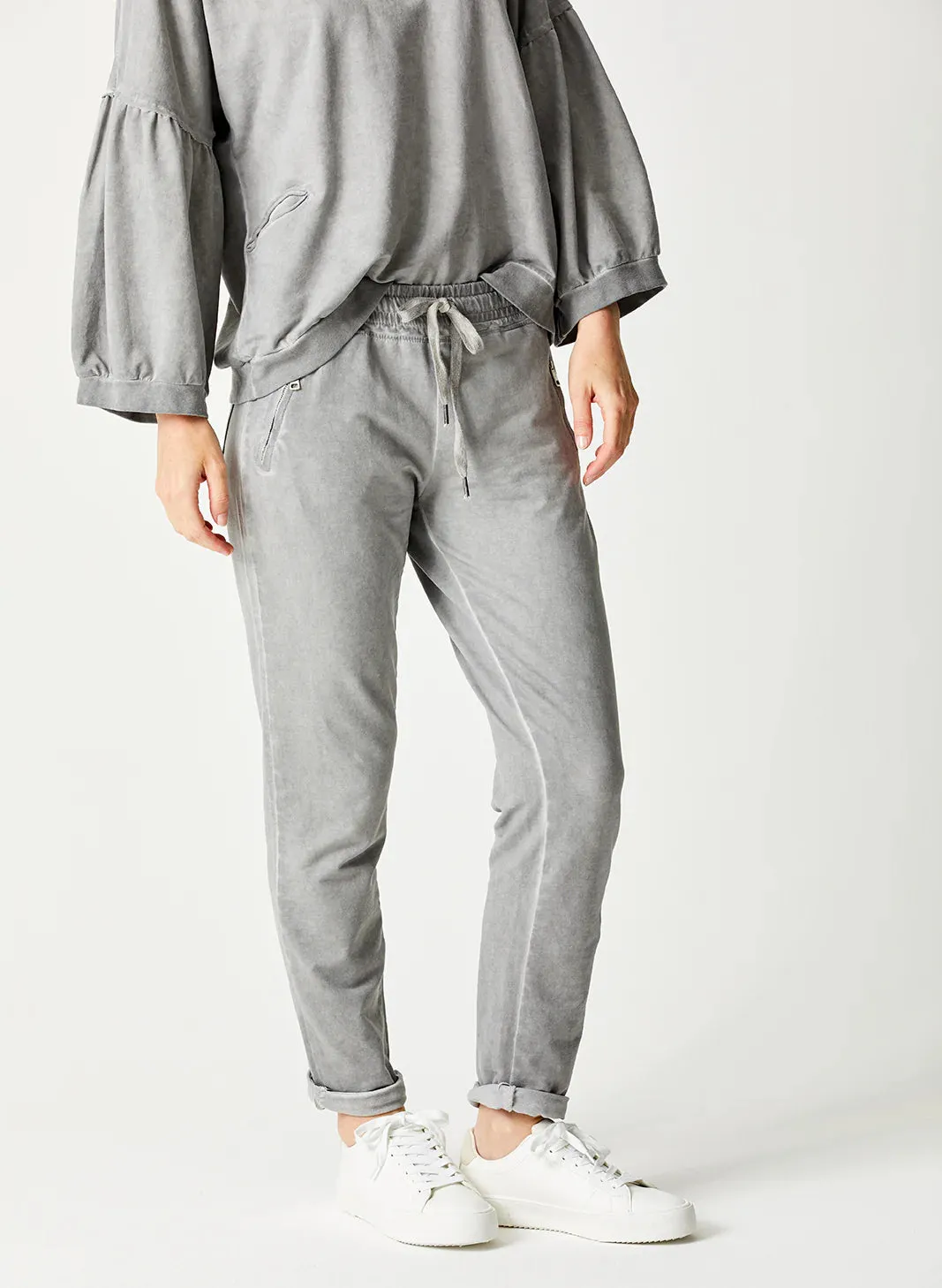 Bailey Zip Detail Joggers - Light Grey Vintage Wash