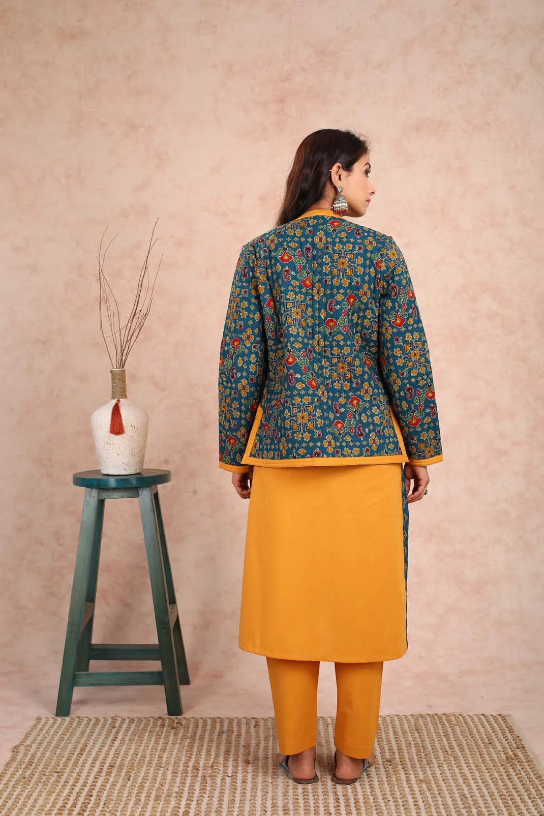 Baisah Printed Reversible Quilted Green Jacket (With Sleeves) UCJ0002F