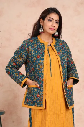 Baisah Printed Reversible Quilted Green Jacket (With Sleeves) UCJ0002F