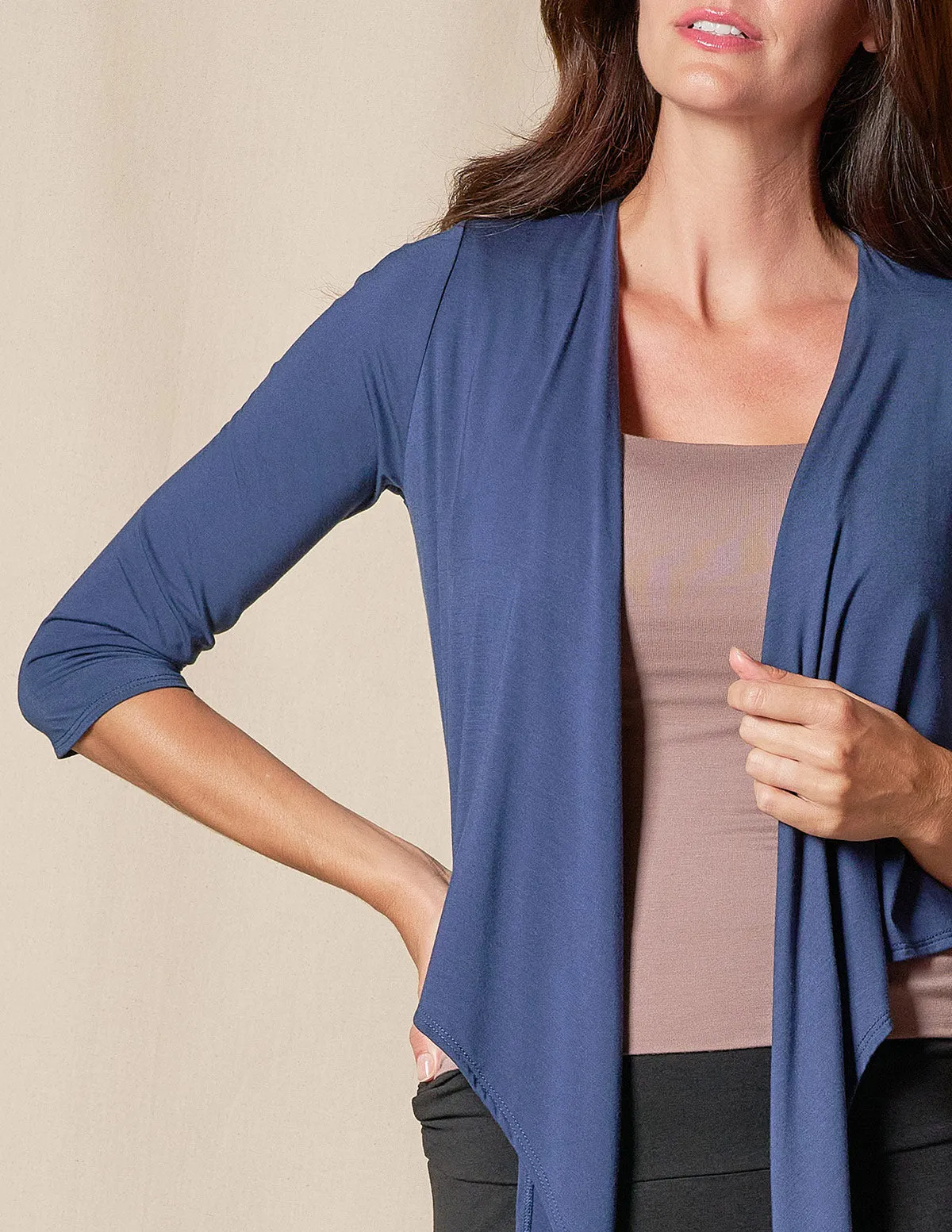 Bamboo Open Front Shrug - Navy