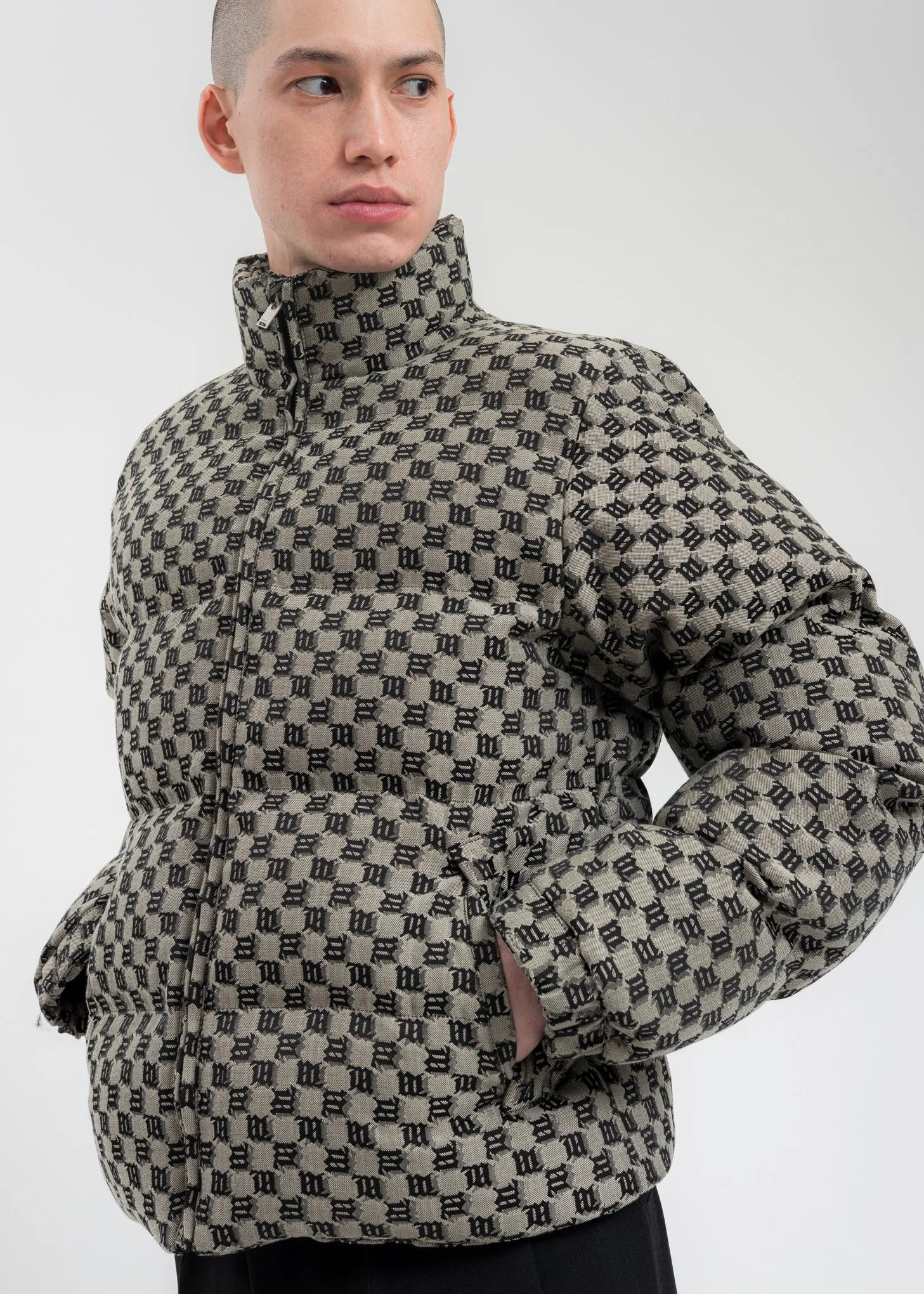 Beige Signature Monogram Jacquard Puffer Jacket