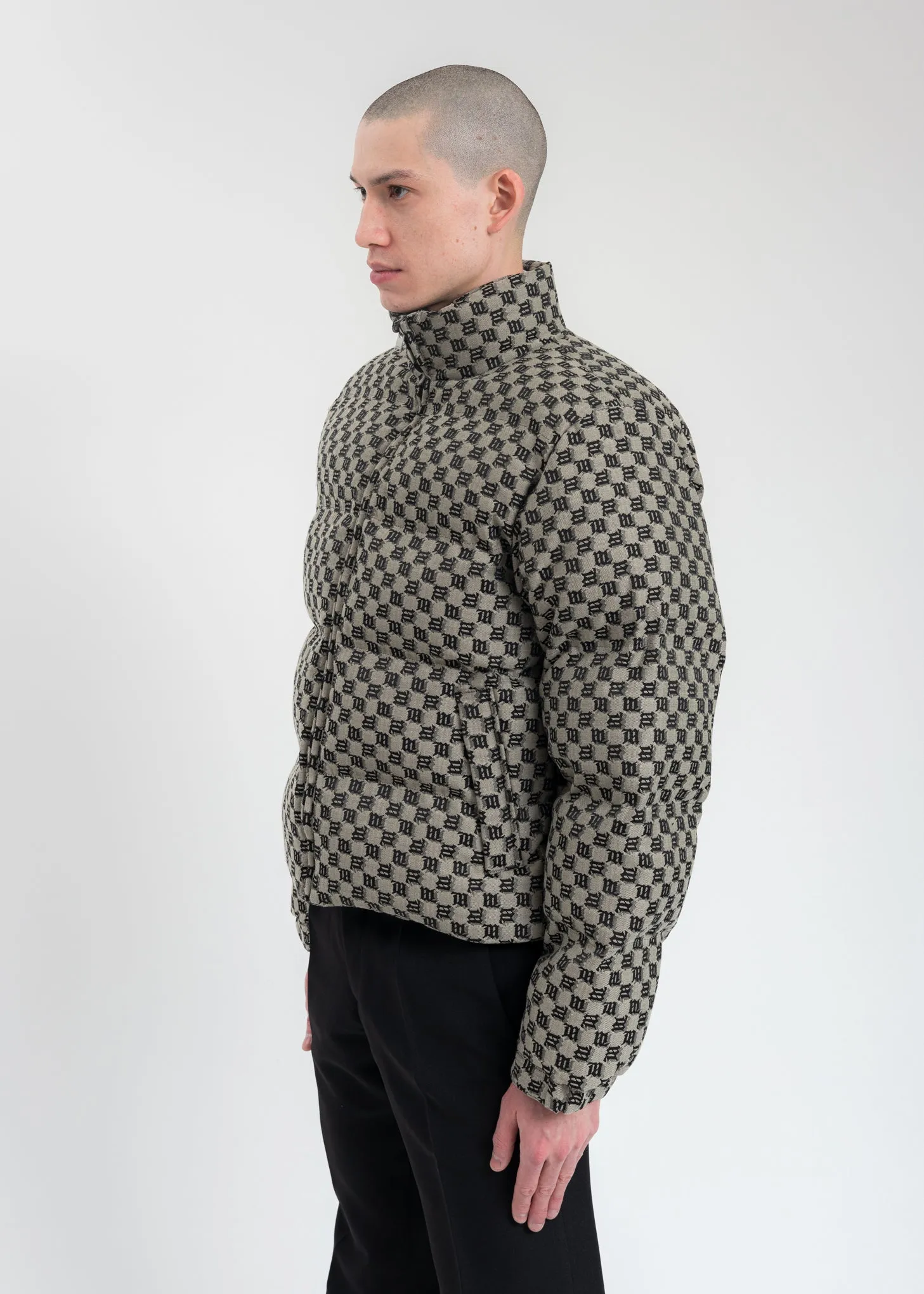 Beige Signature Monogram Jacquard Puffer Jacket